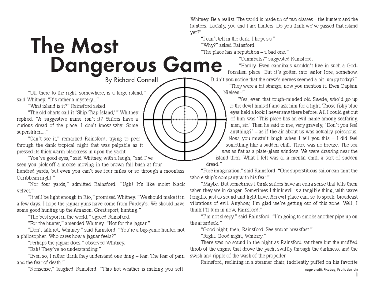 05 The Most Dangerous Game Text Off There To The Right Somewhere Is A Large Island Said Studocu