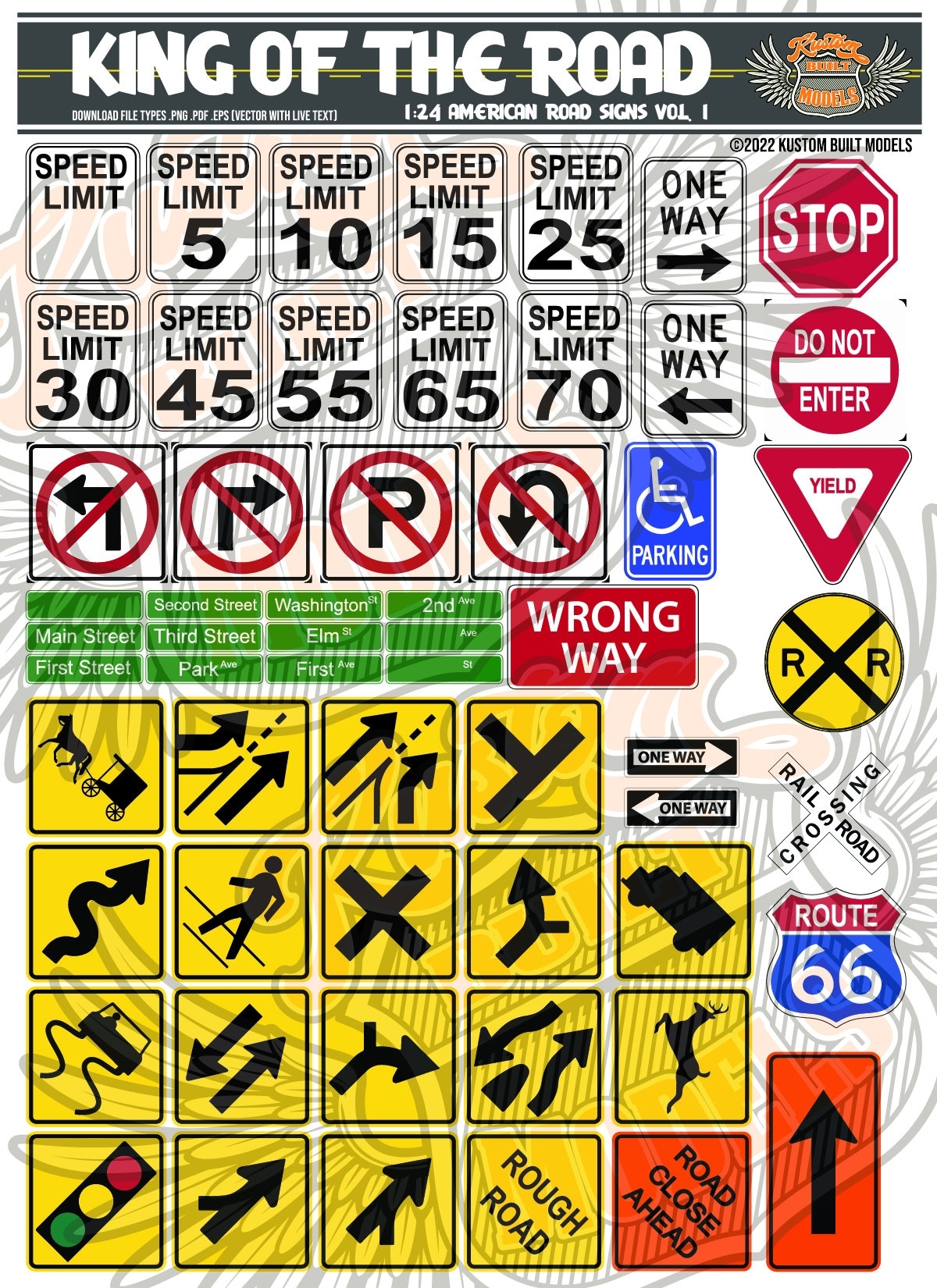 1 24 American Road Signs Digital Download Vector Etsy