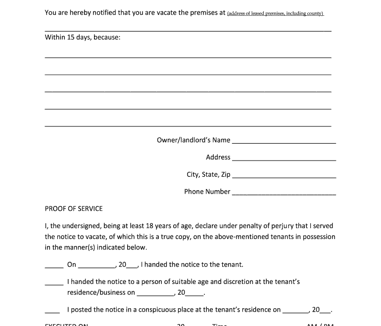 15 Day Notice Vacate Fill Out Sign Online DocHub
