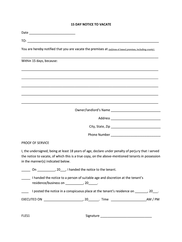 15 Day Notice Vacate Fill Out Sign Online DocHub
