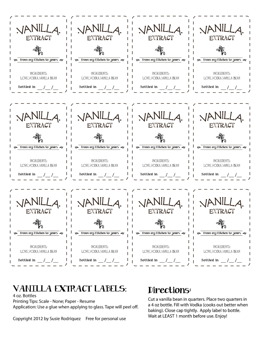 Free Printable Labels For Homemade Vanilla