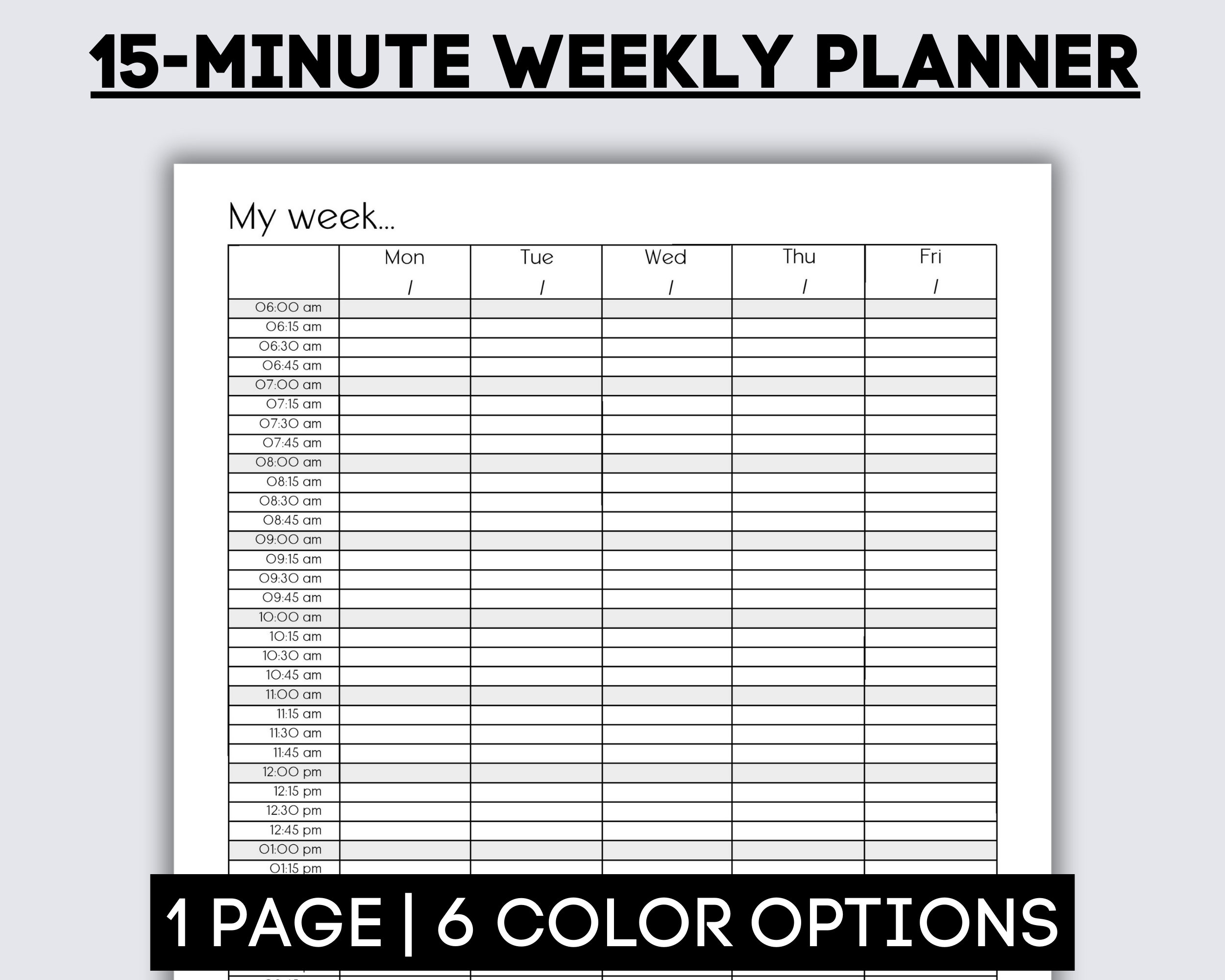 15 Minute Weekly Planner Page Printable 15 minute Planner Appointment Page Productivity Schedule Page Monday To Friday Planner PDF Etsy