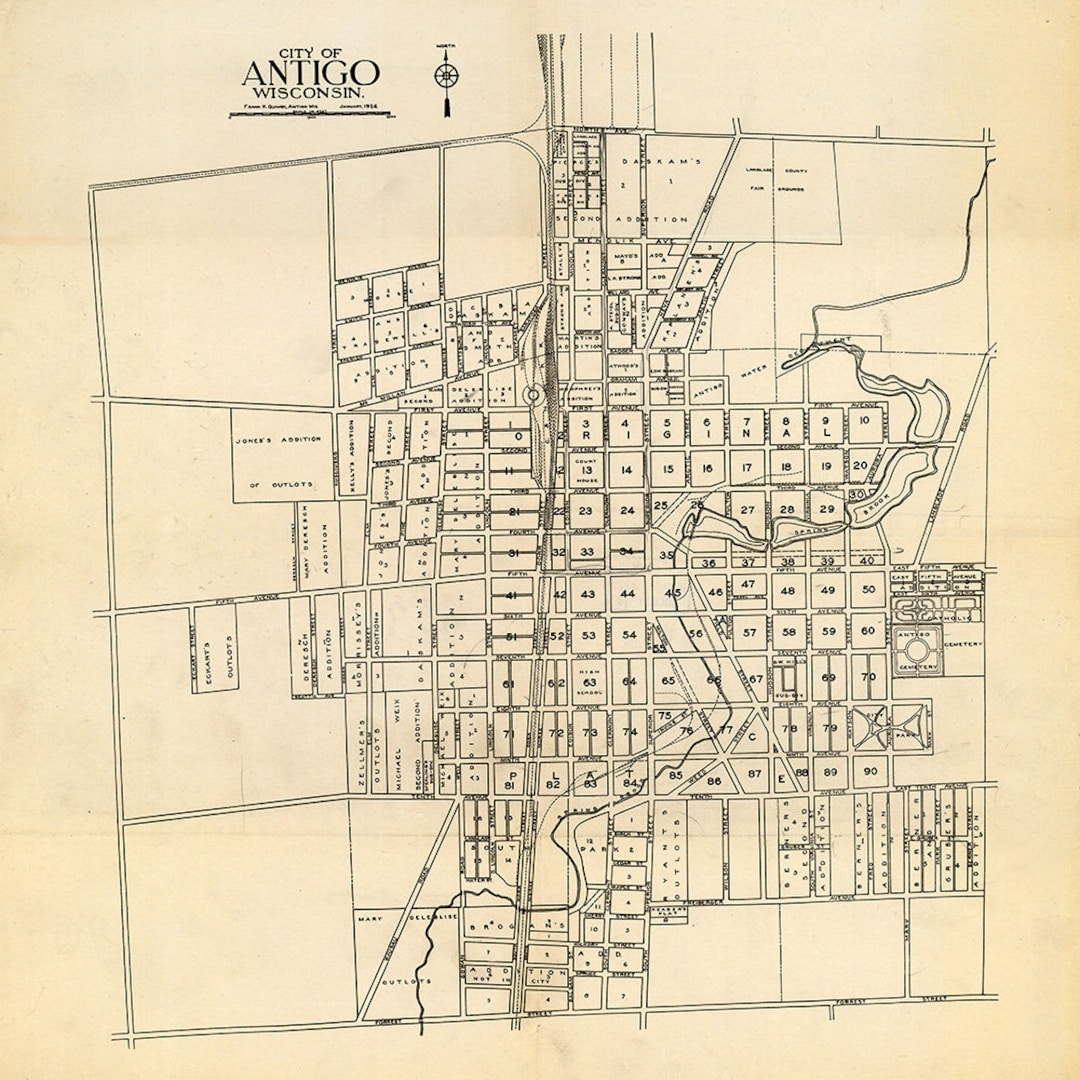 1926 City Map Of Antigo Wisconsin Etsy