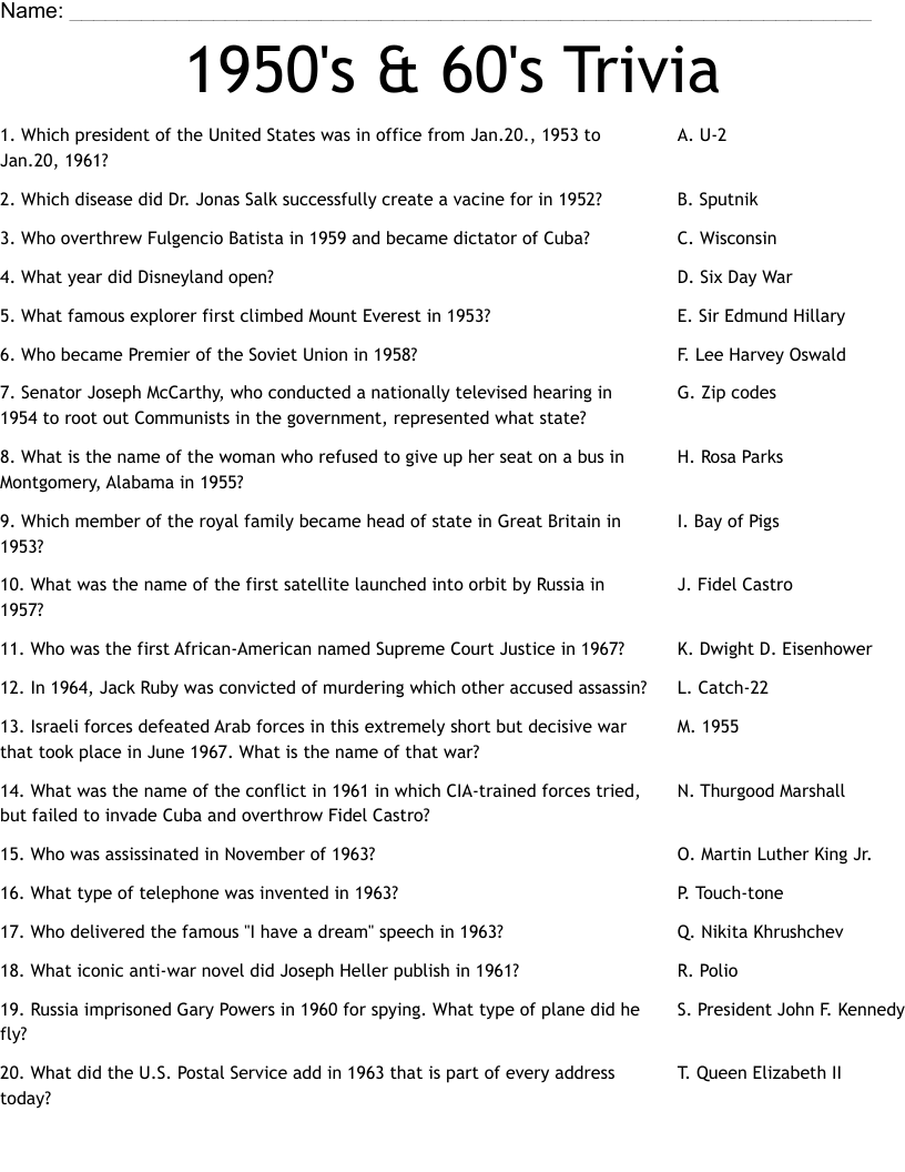 Printable Trivia Questions And Answers