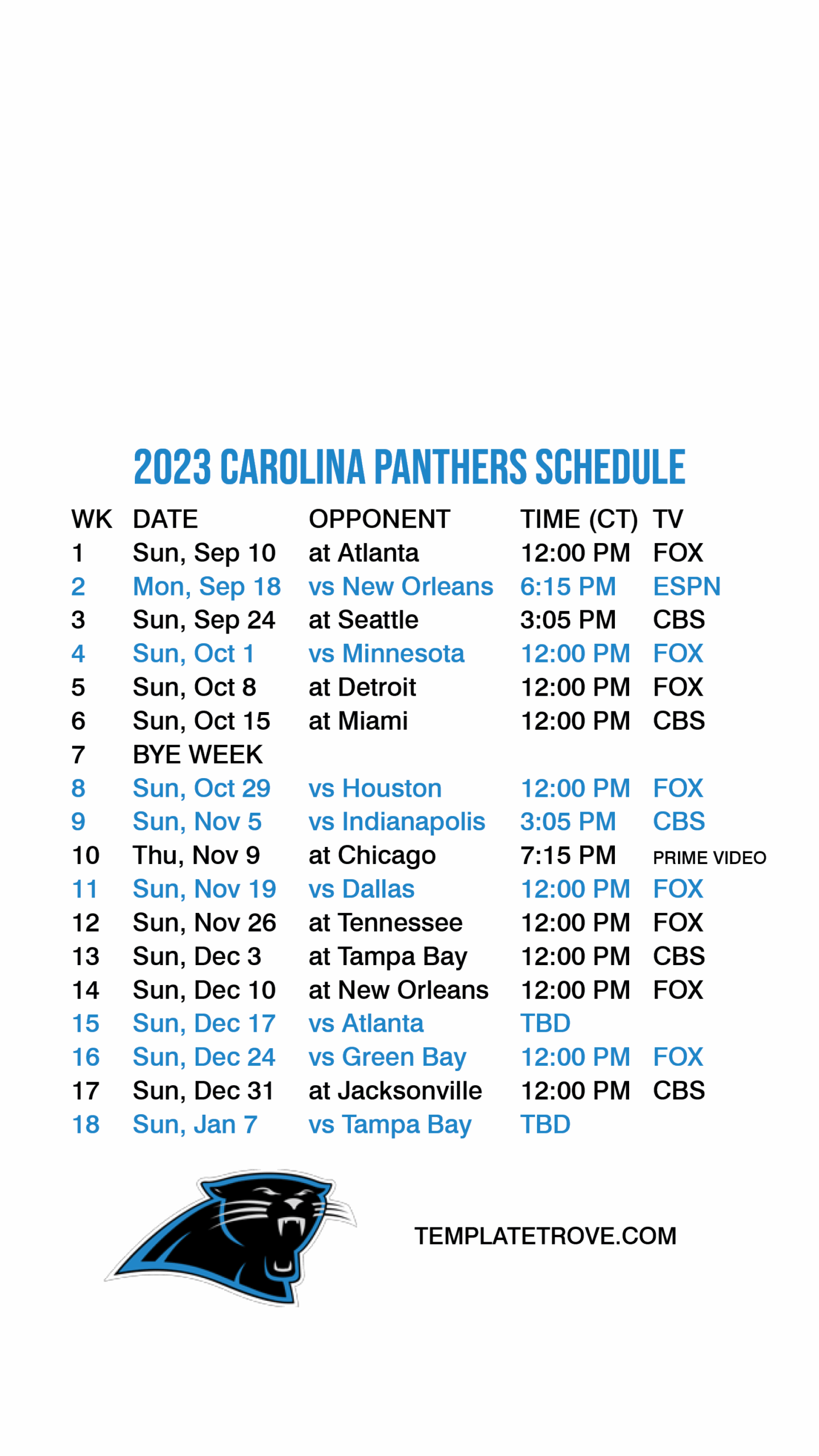 2023 2024 Carolina Panthers Lock Screen Schedule For IPhone 6 7 8 Plus