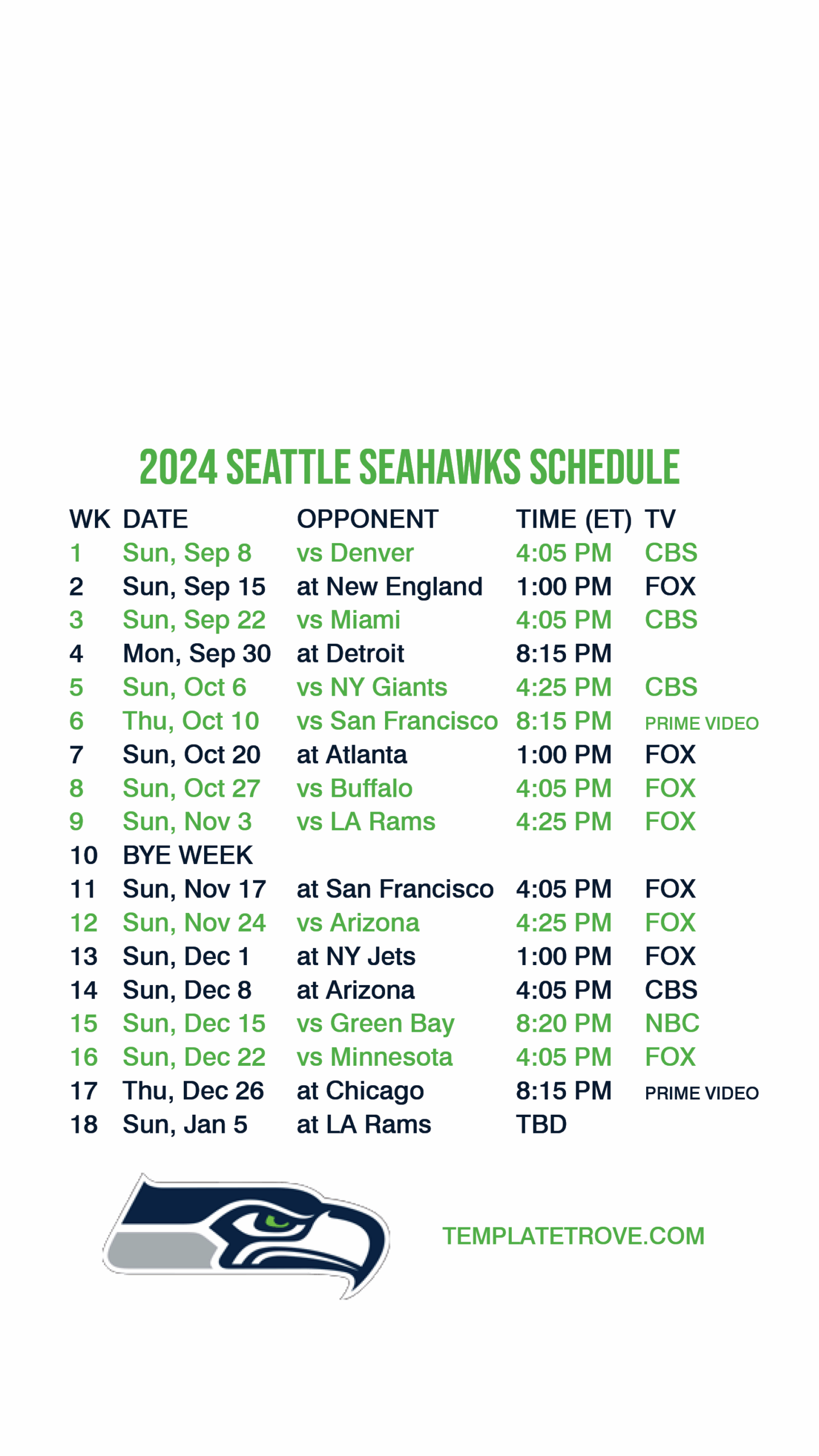 2024 2025 Seattle Seahawks Lock Screen Schedule For IPhone 6 7 8 Plus