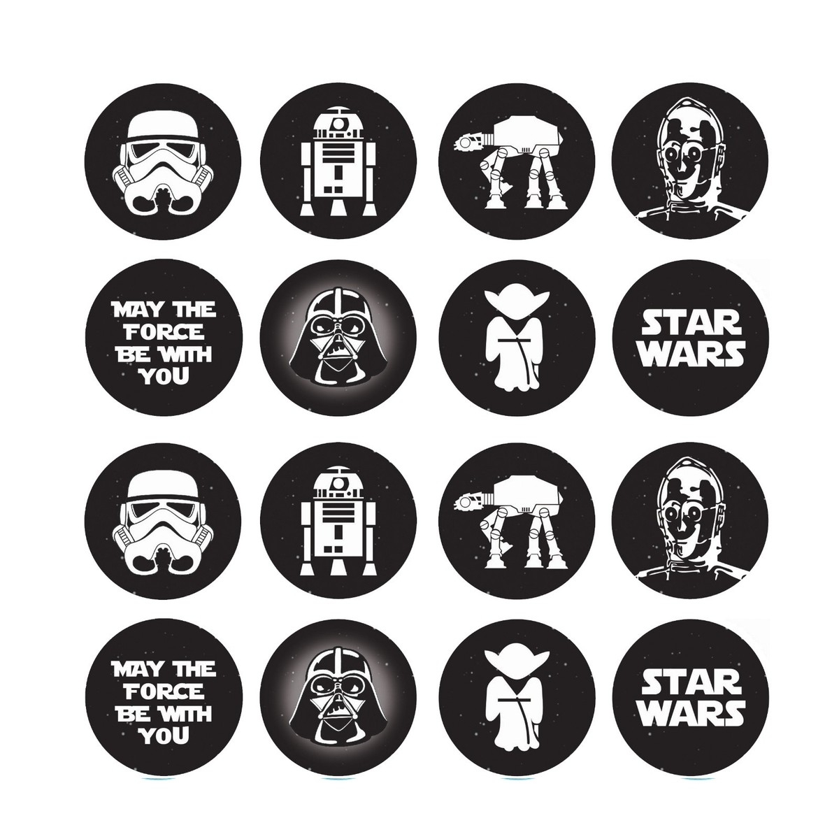 24x Star Wars Edible Cupcake Toppers Black And White Wafer Paper 4cm uncut EBay