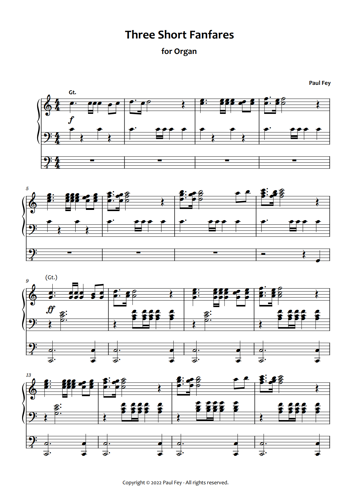3 Short Fanfares For Organ Sheet Music Music For Organ Worksheets Library