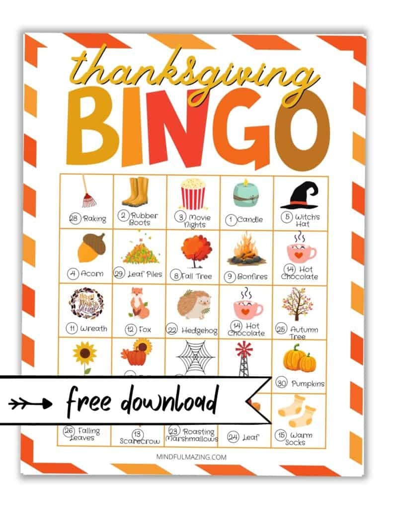 30 Free Printable Thanksgiving Bingo Cards For Kids Mindfulmazing
