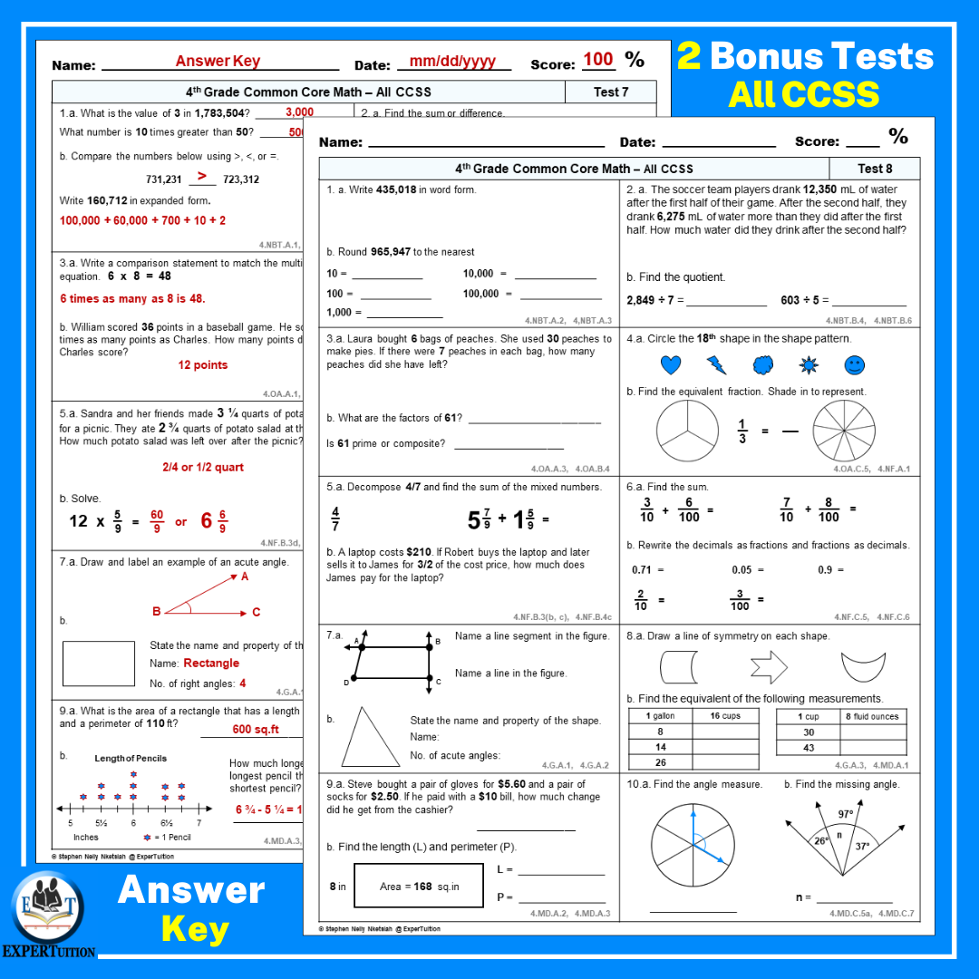 4th Grade Math Spiral Review Worksheets Quarter 4 Made By Teachers