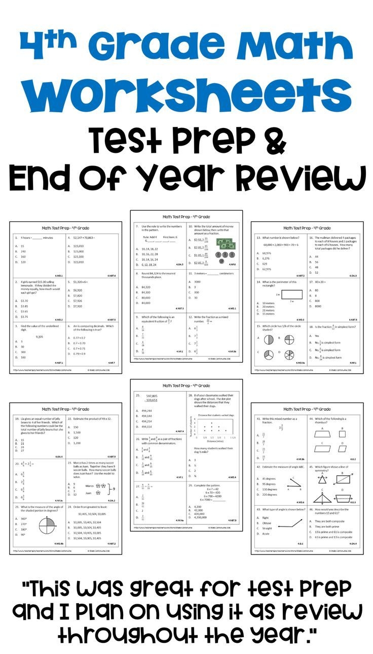 4th Grade Math Worksheets For Test Prep And End Of Year Review