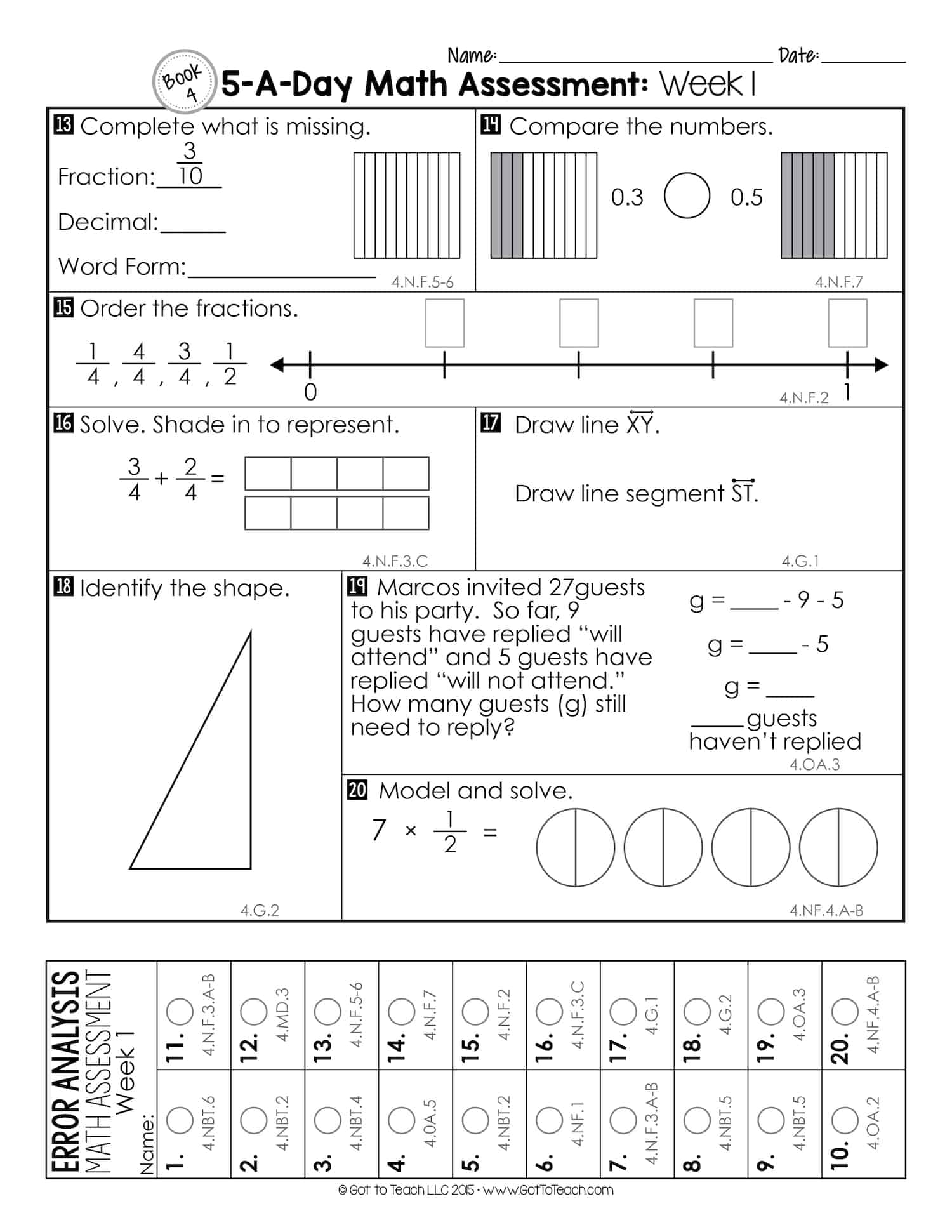 4th Grade Weekly Math Assessments Worksheets Library