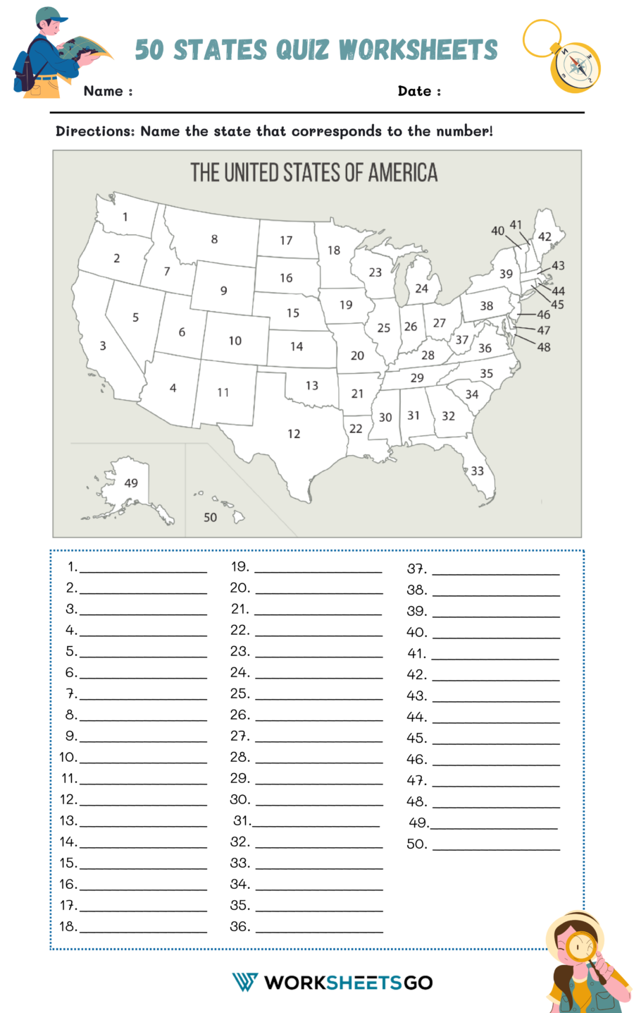 States And Capitals Printable Quiz