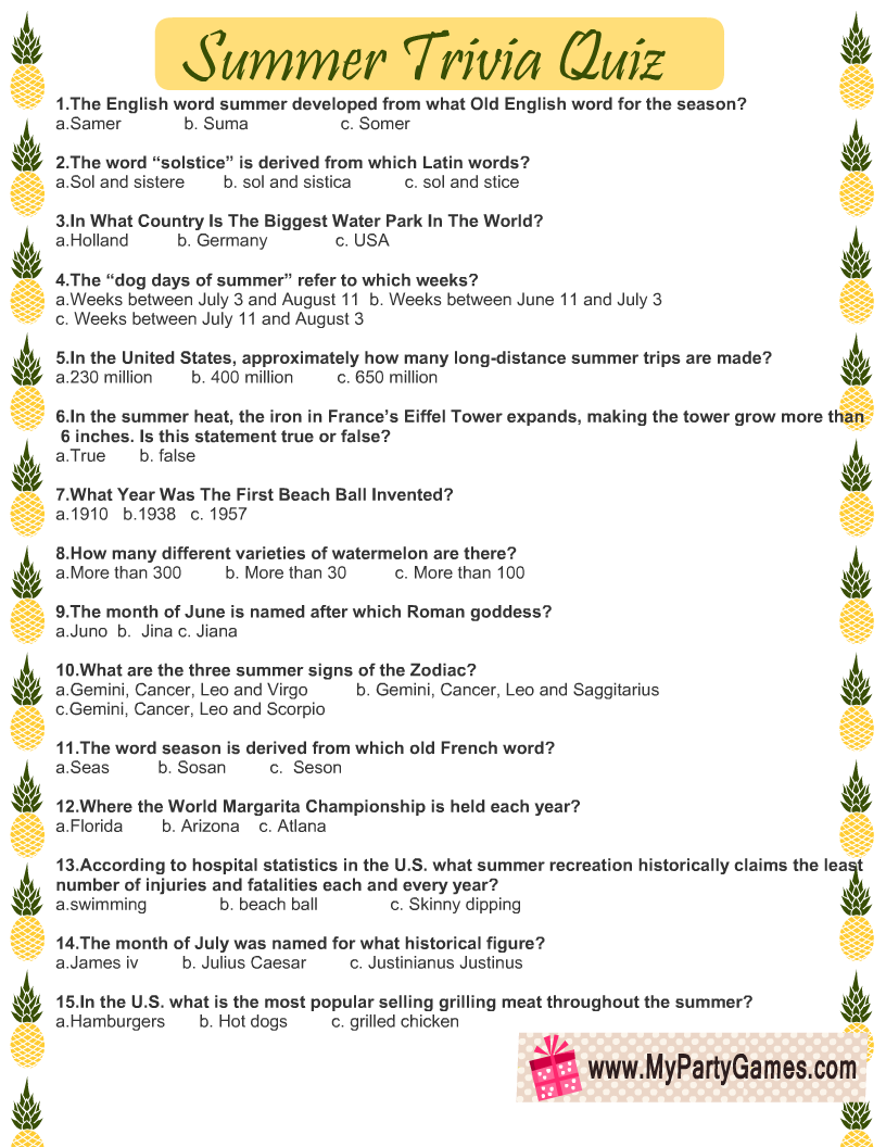 Easy Printable Trivia Questions And Answers For Seniors
