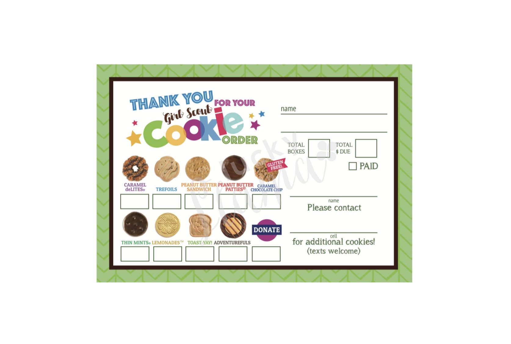 ABC Girl Scout Cookie Order Form receipt 9 Cookies Instant Download Printable Etsy