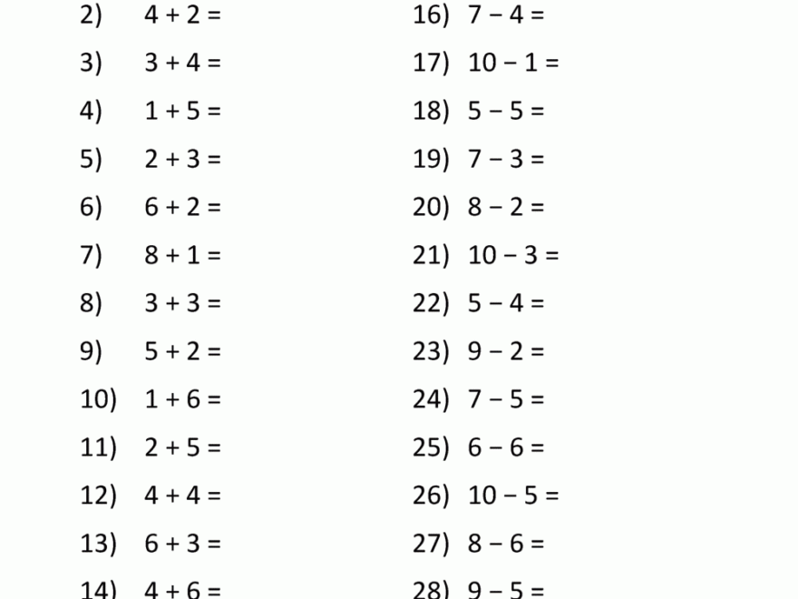 Addition And Subtraction Worksheets For Kindergarten