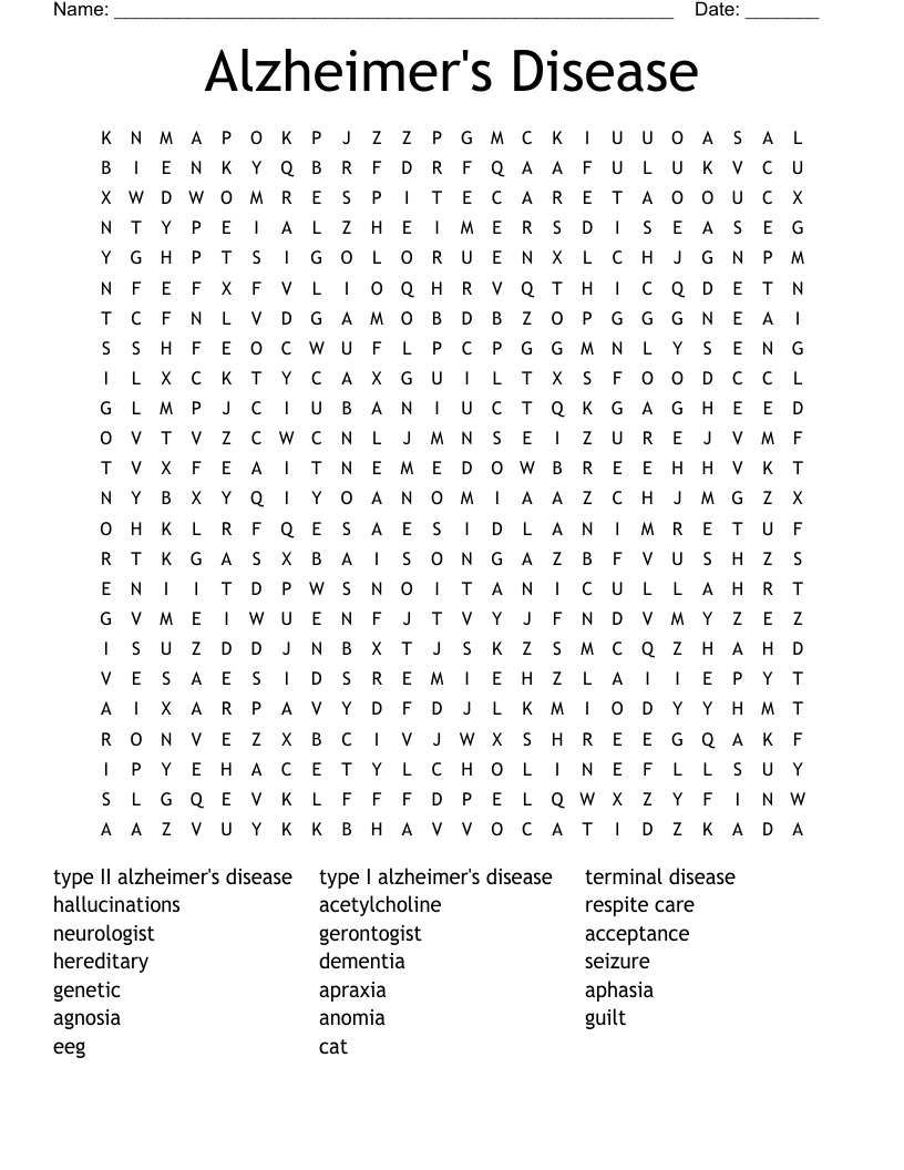 Alzheimer s Disease Word Search WordMint