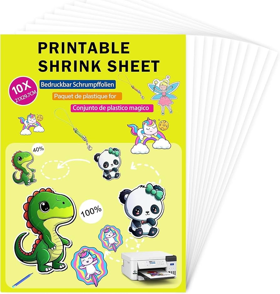 Amazon 10 Sheets Glossy White Printable Shrink Plastic Sheets Heat Shrink Films Papers For Kids Creative Craft 8 3 X 11 7 Inch For Inkjet Printer Office Products