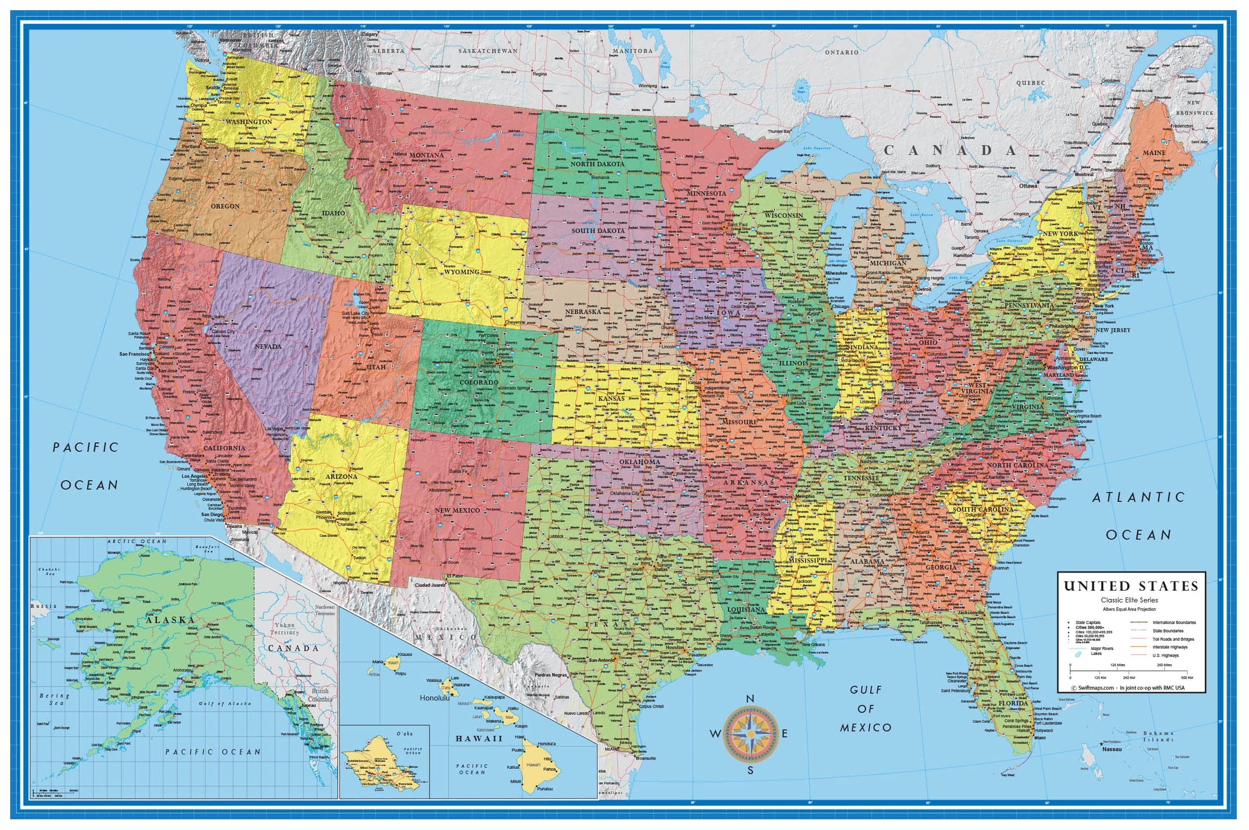Amazon 24x36 United States Classic Premier Blue Oceans 3D Wall Map Poster Laminated Edition Prints Office Products