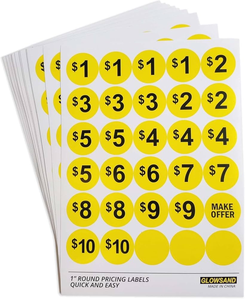 Amazon Garage Sale Stickers Yard Sale Labels Pre Printed Price Stickers Bright Yellow 1 Inch Office Products