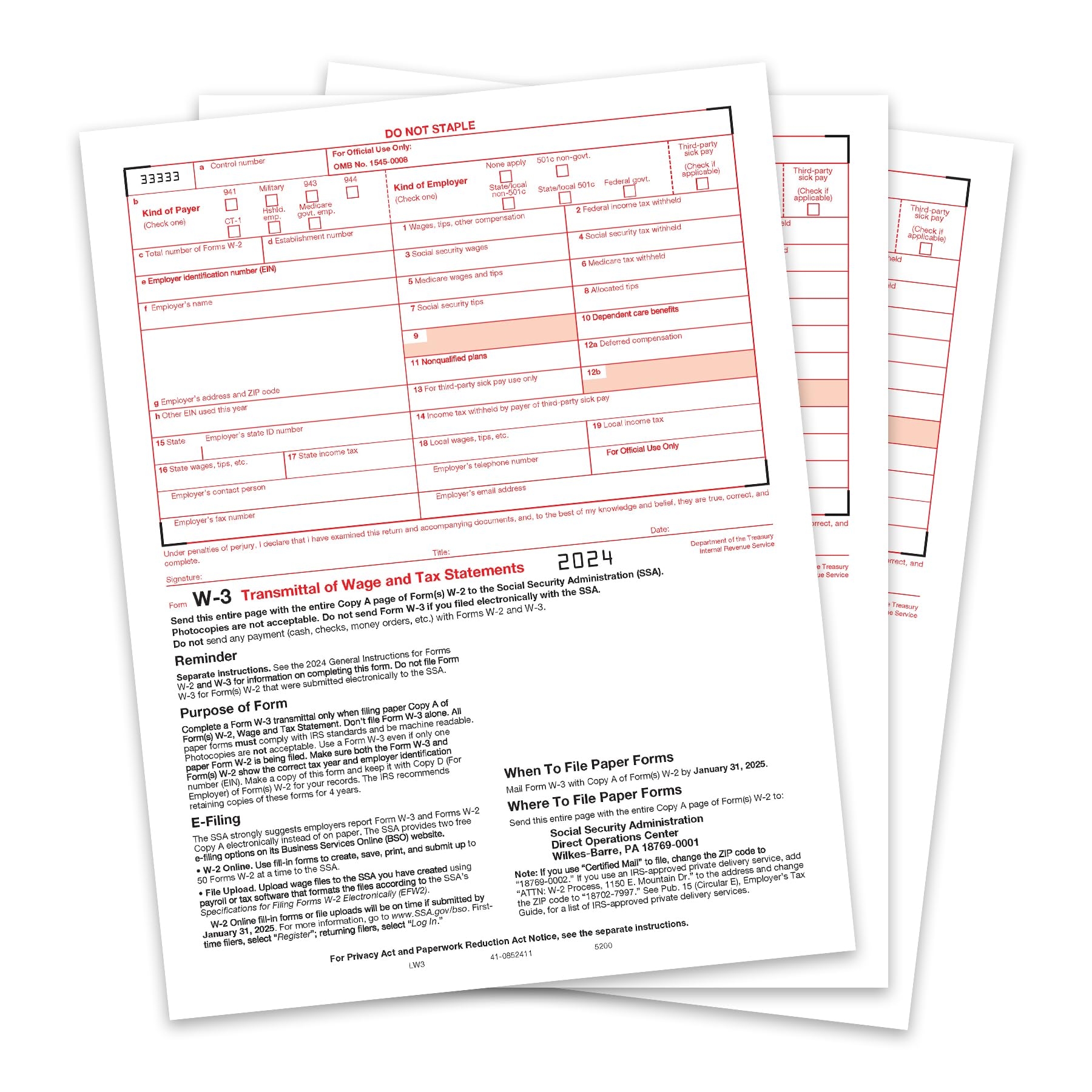 Amazon W3 Transmittal Tax Forms 2024 10 Form W 3 Summary Laser Forms For Transmittal Of Wage And Tax Statements W 3 Forms Compatible With QuickBooks And Accounting Software 10 Pack Office Products