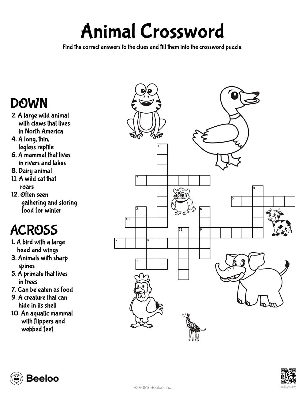 Free Animal Crossword Puzzles Printable