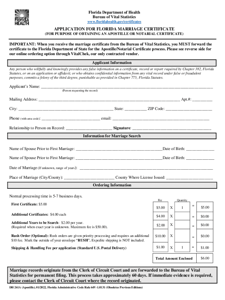 Free Florida Printable Marriage Certificate