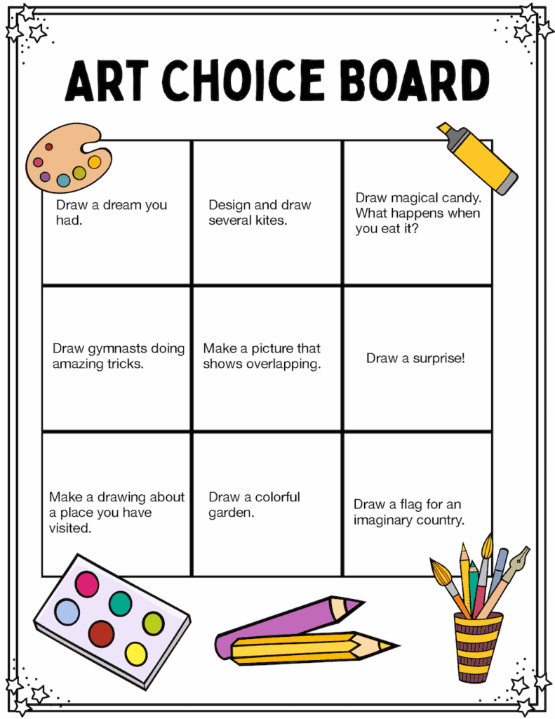 Art Choice Board For Elementary Subs 
