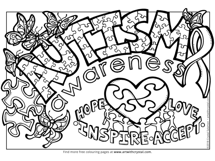 Autism Awareness Free Colouring Page ASD Autism Spectrum Disorder