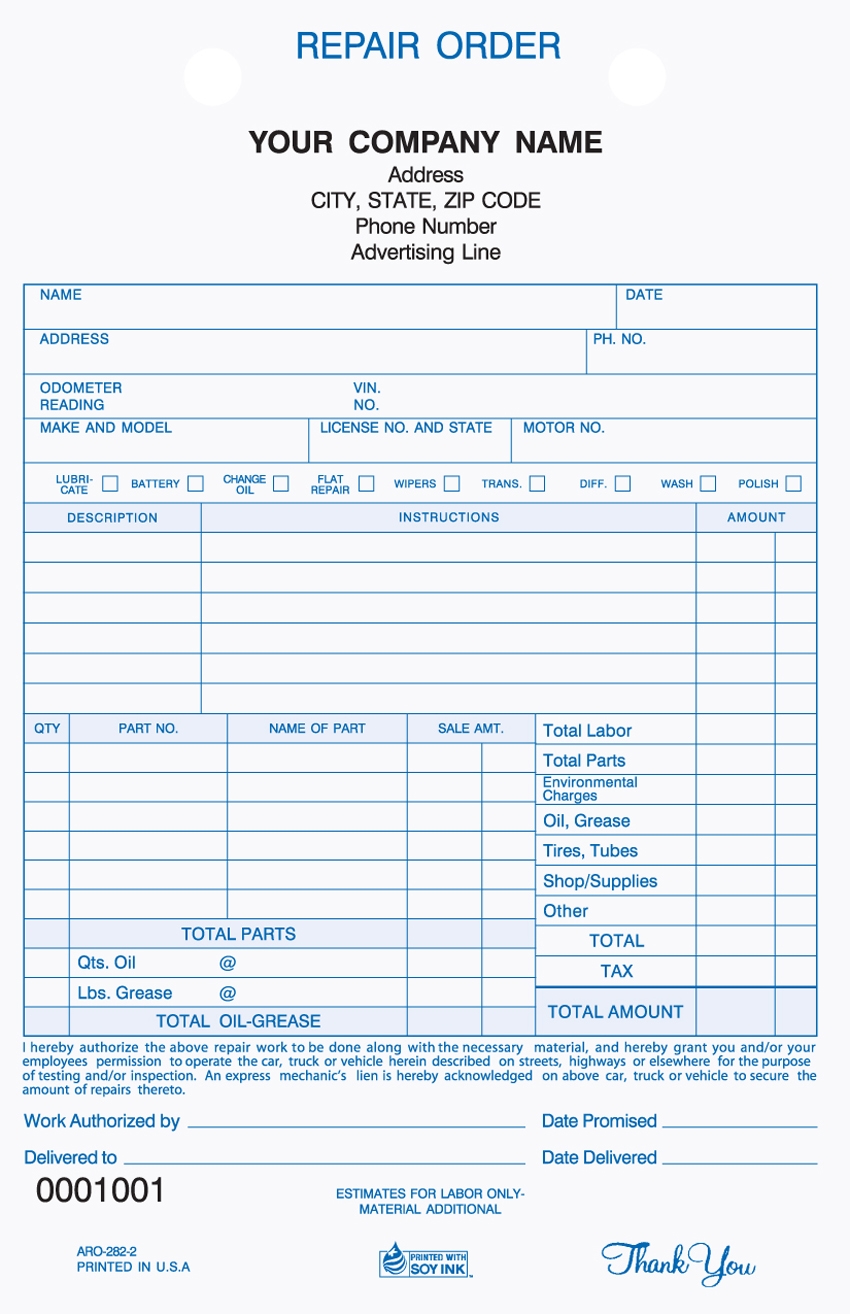 Free Printable Auto Repair Forms