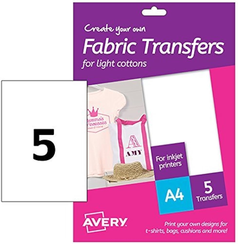 Avery MD1001 A4 Printable Fabric Transfers For Light Cottons Inkjet Printers Only 5 X A4 Transfers Per Pack Amazon de Home Kitchen