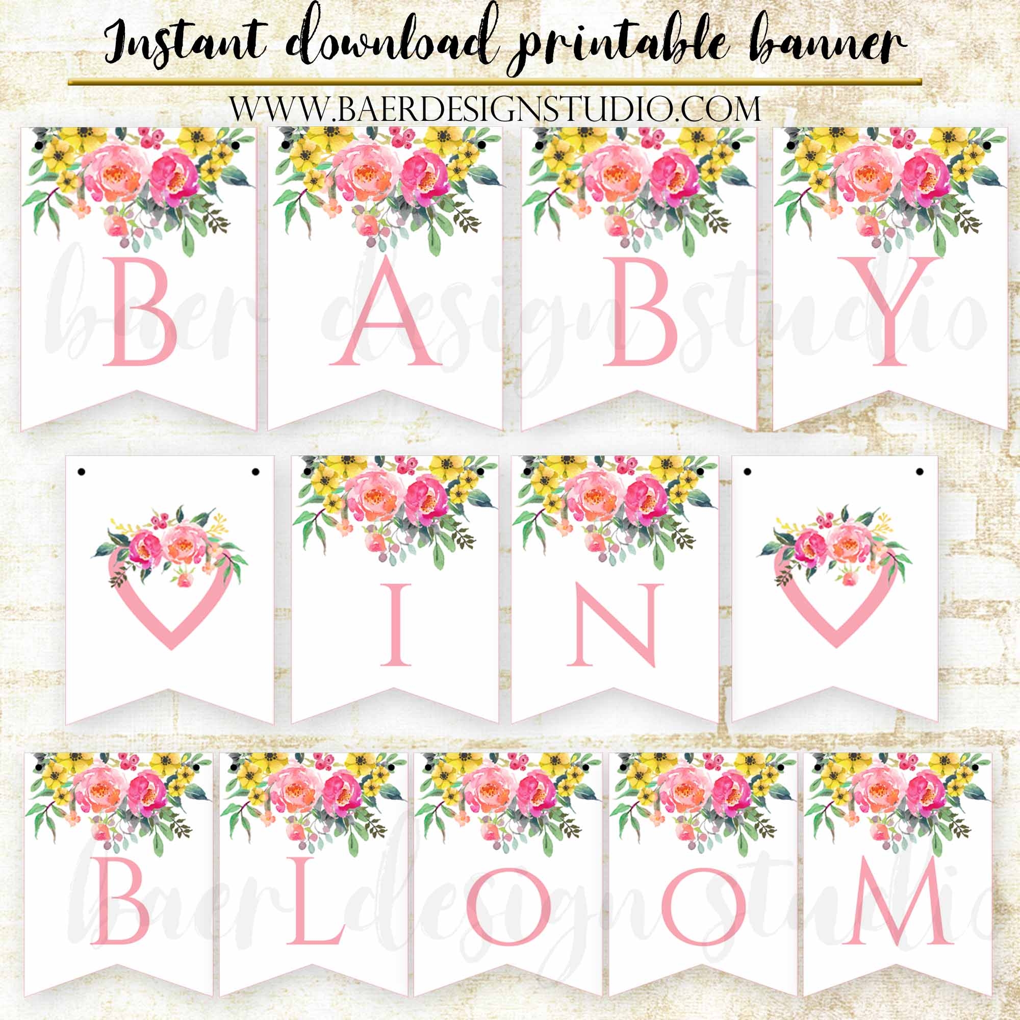 Baby In Bloom Printable Baby Shower Banner Instant Download Baer Design Studio