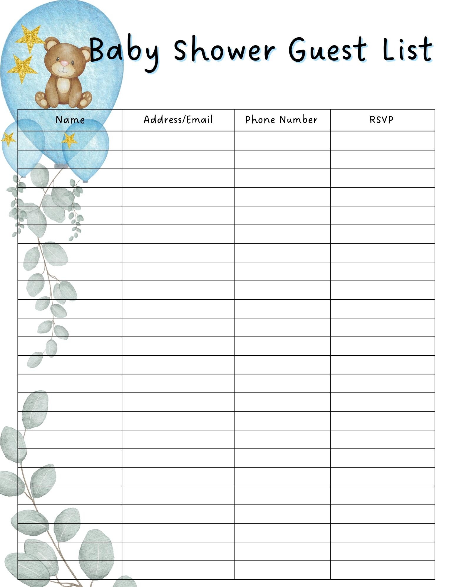Free Printable Baby Shower Guest List