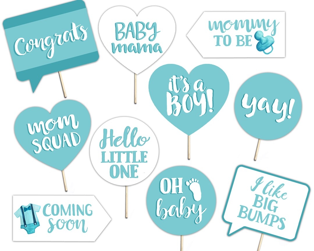 Baby Shower Printable Photo Booth Props Baby Boy Blue And White 10 Hand Painted Signs Etsy
