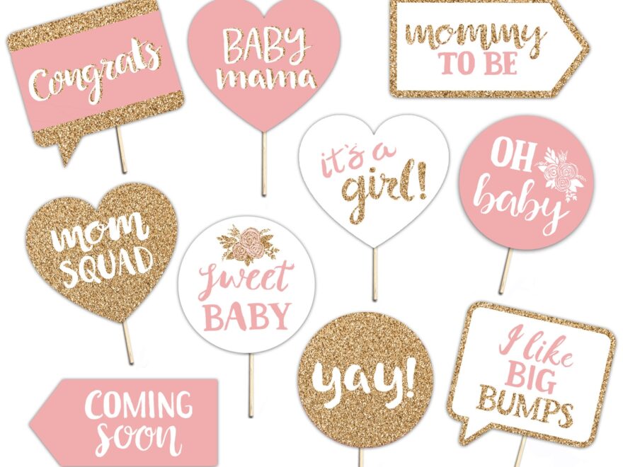 Baby Shower Printable Photo Booth Props Baby Girl Gold Pink And White 10 Hand Painted Signs Etsy
