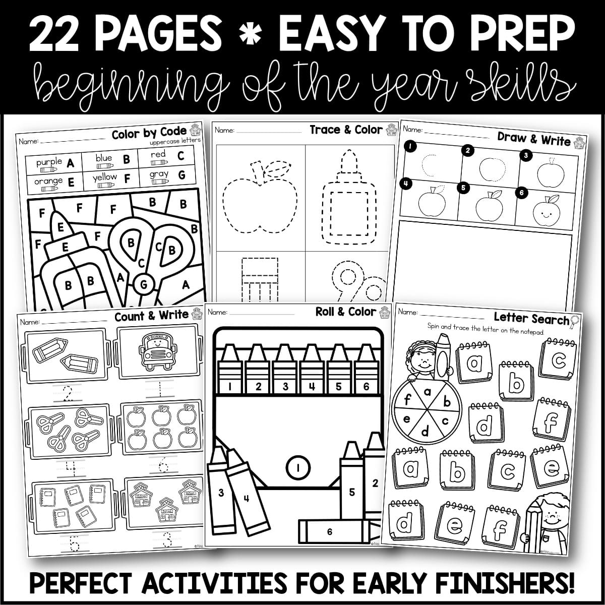 Back To School Activity Packet Kindergarten Early Finishers Activities Miss Kindergarten