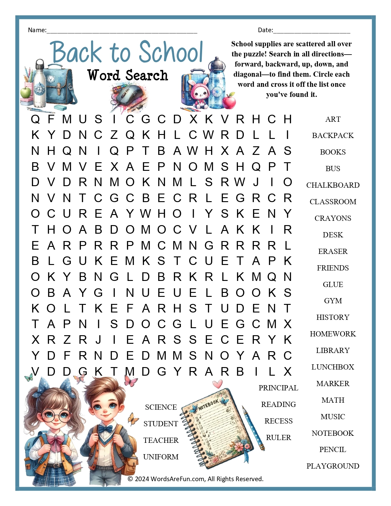 Back To School Word Searches