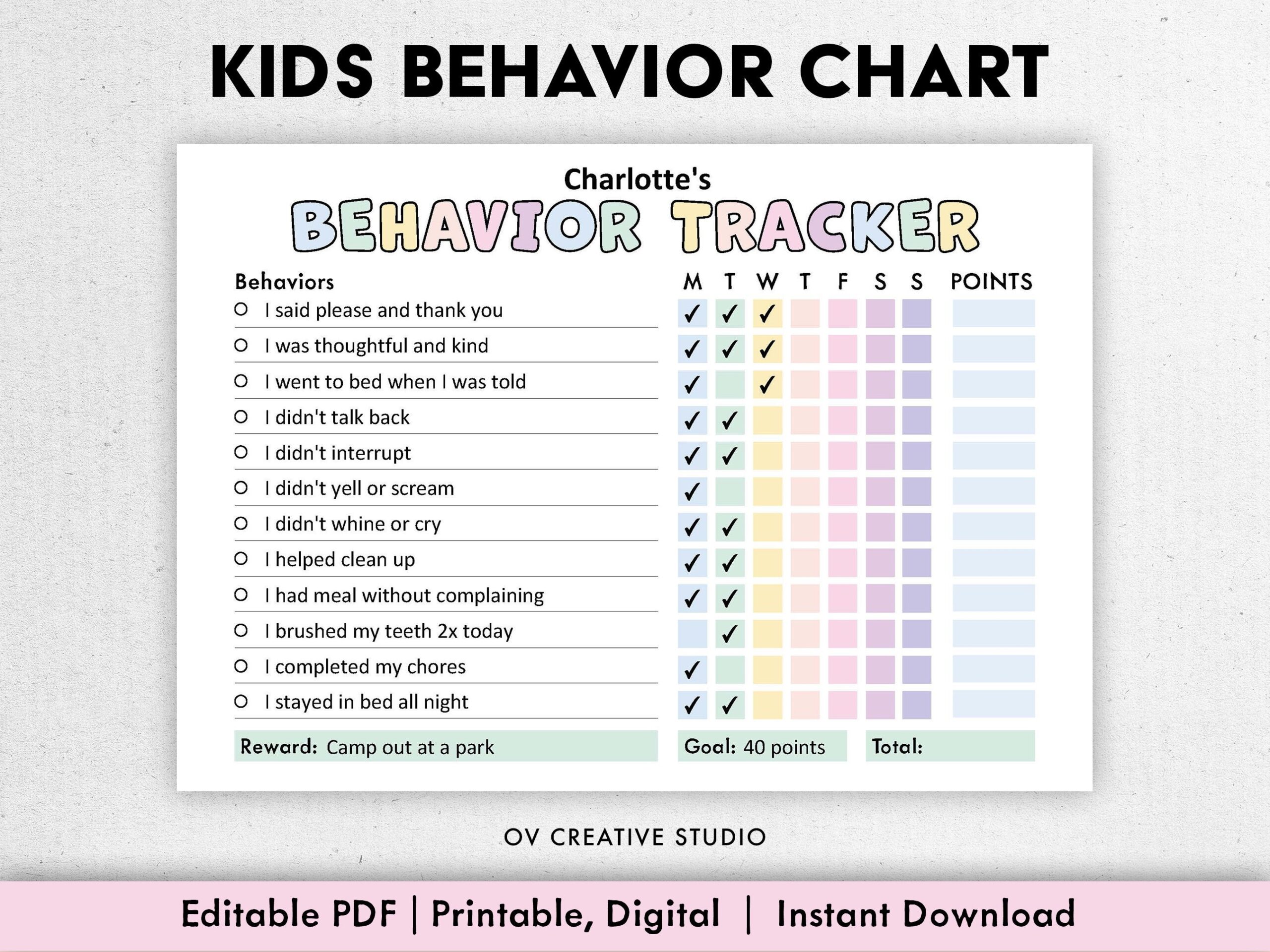 Printable Point Sheets For Behavior