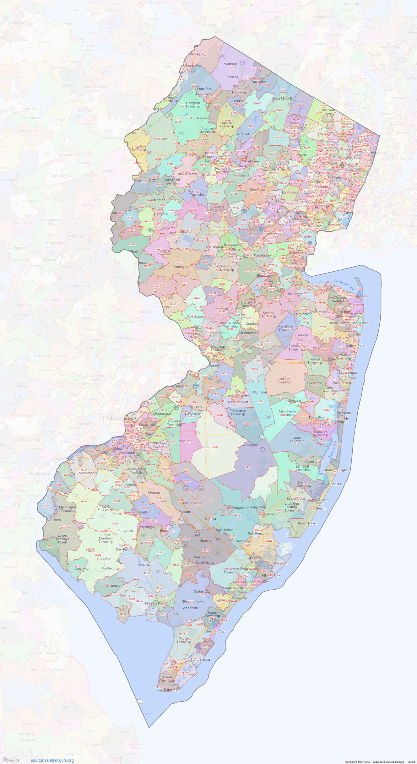 Bergen County New Jersey ZIP Codes Map Shown On Google Maps