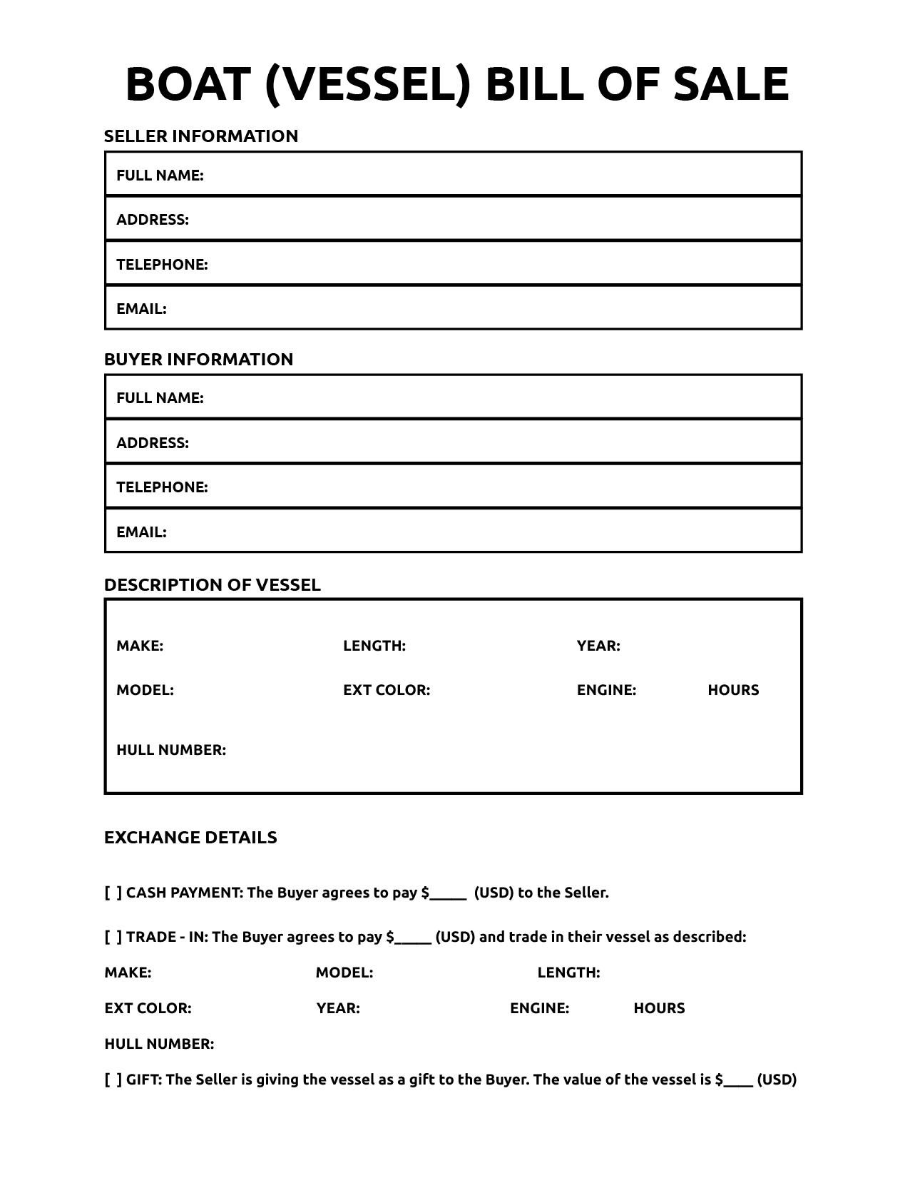 Printable Asis Bill Of Sale For A Boat