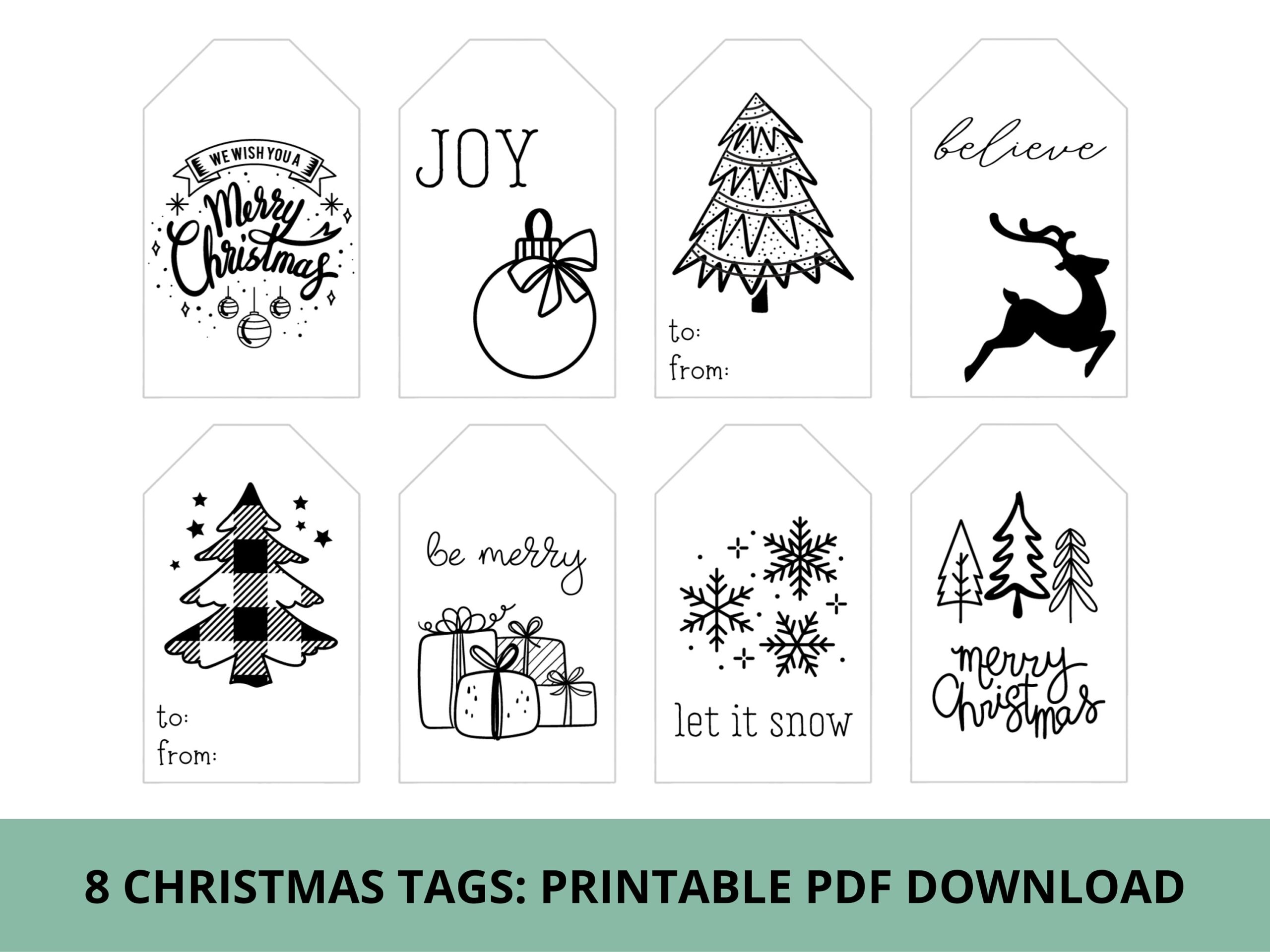 Black And White Christmas Gift Tags Treat Tags Printable PDF Download Etsy