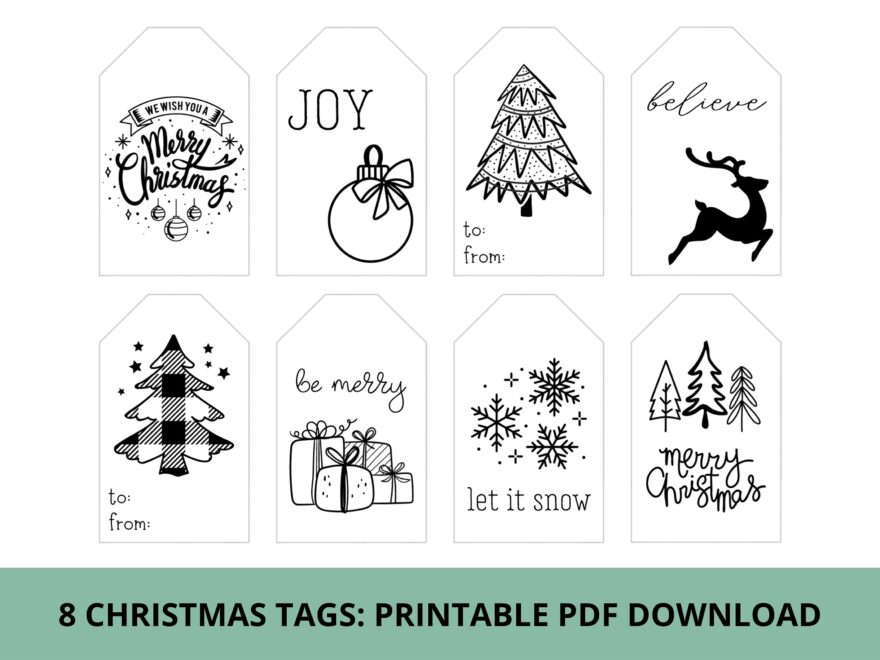 Black And White Christmas Gift Tags Treat Tags Printable PDF Download Etsy