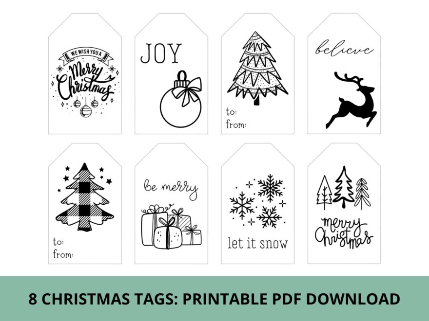 Black And White Christmas Gift Tags Treat Tags Printable PDF Download Etsy