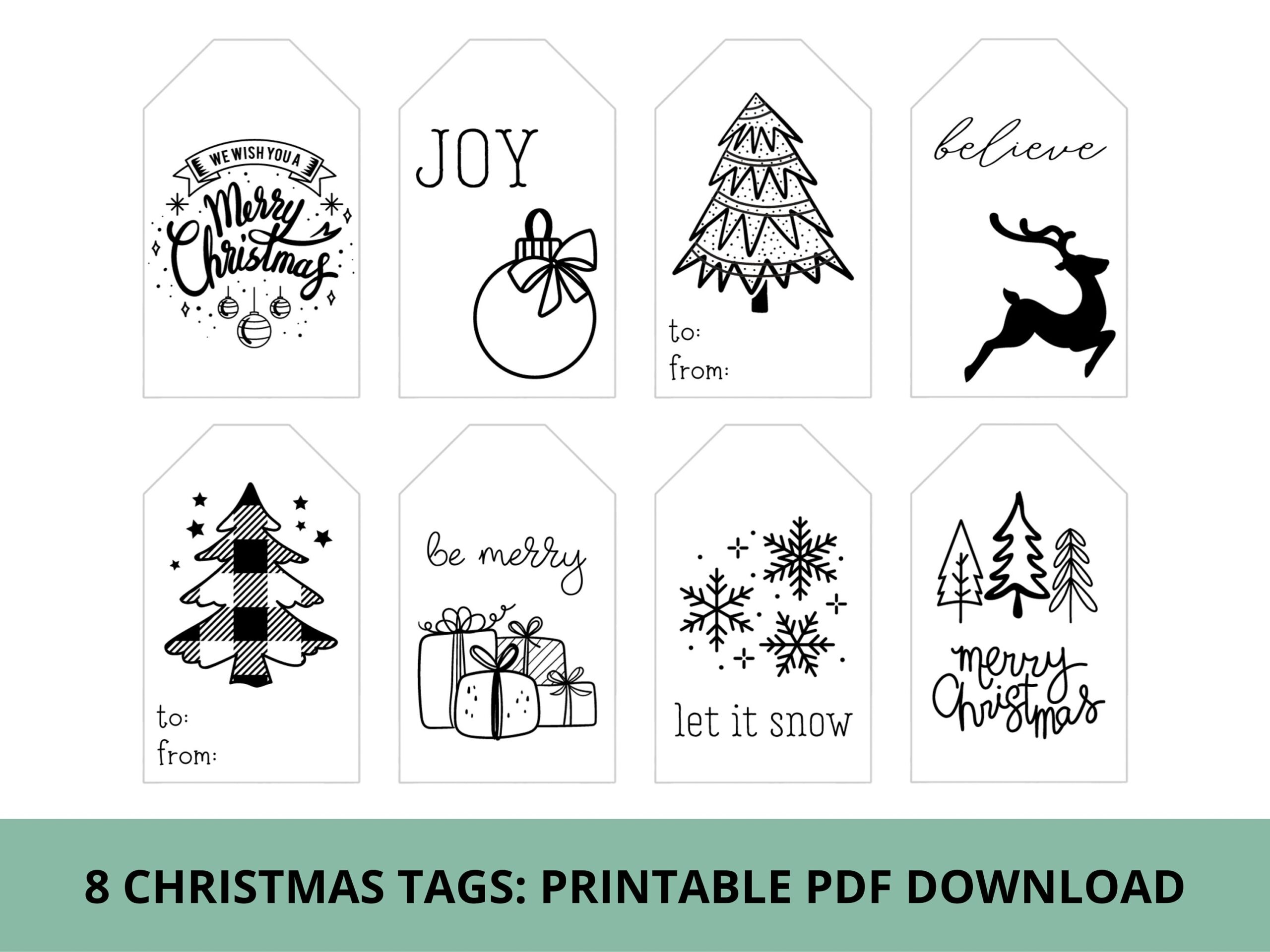 Black And White Christmas Gift Tags Treat Tags Printable PDF Download Etsy