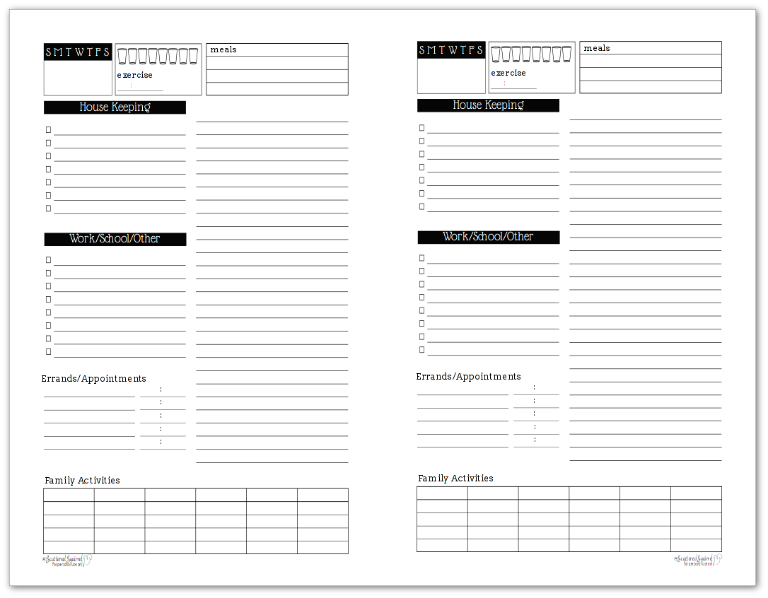 Free Planner Printables Black And White