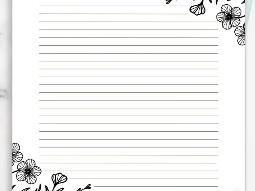 Black And White Floral Lined Paper Printable Stationery Paper Journal Paper Digital Download Stationary Paper Minimalist Penpal Letter Etsy Norway