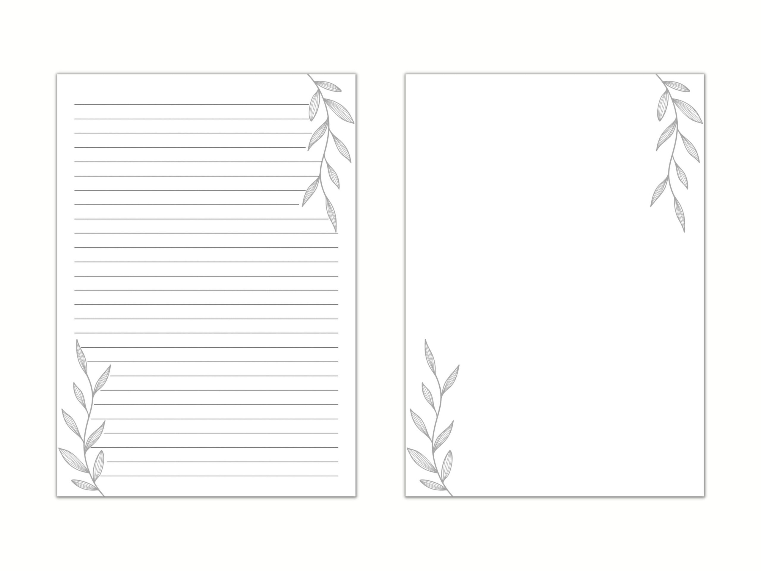 Black And White Leaf Lined Paper Printable Stationery Paper Digital Paper Journal Paper Note Paper Digital Download Stationery Paper Etsy Denmark