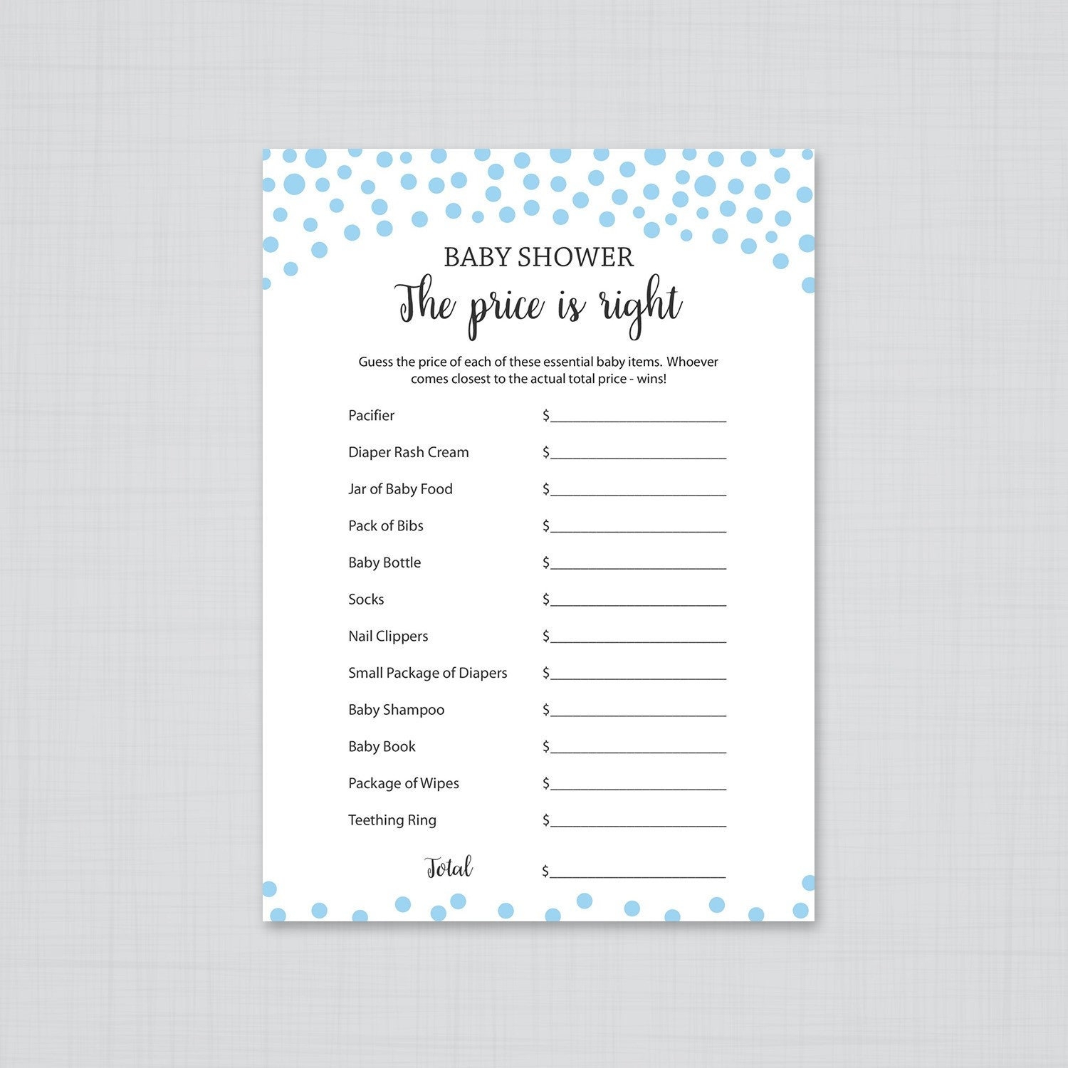 Blue Baby Shower Games Price Is Right Printable Baby Shower Boy Baby Shower Blue Price Is Right Baby Shower Game Blue Polka Dots S043 Etsy