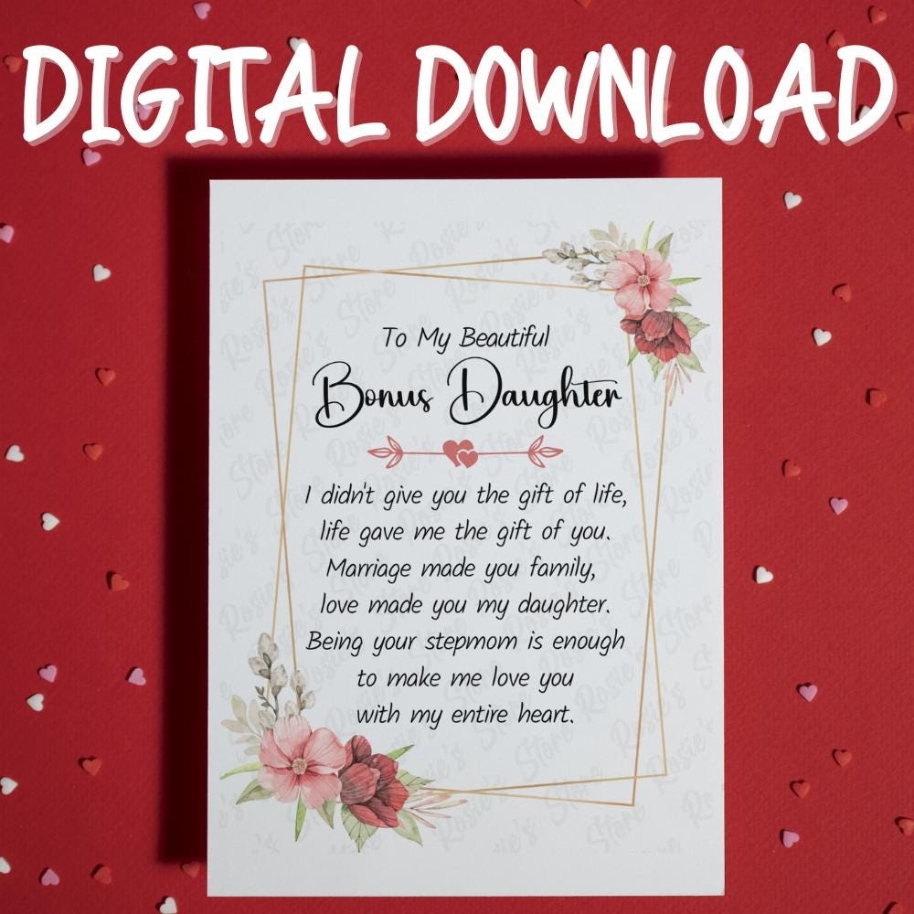 Bonus Daughter Birthday Card Printable Card Digital Download Card Bonus Daughter Christmas Card Sentimental Card Stepdaughter Etsy