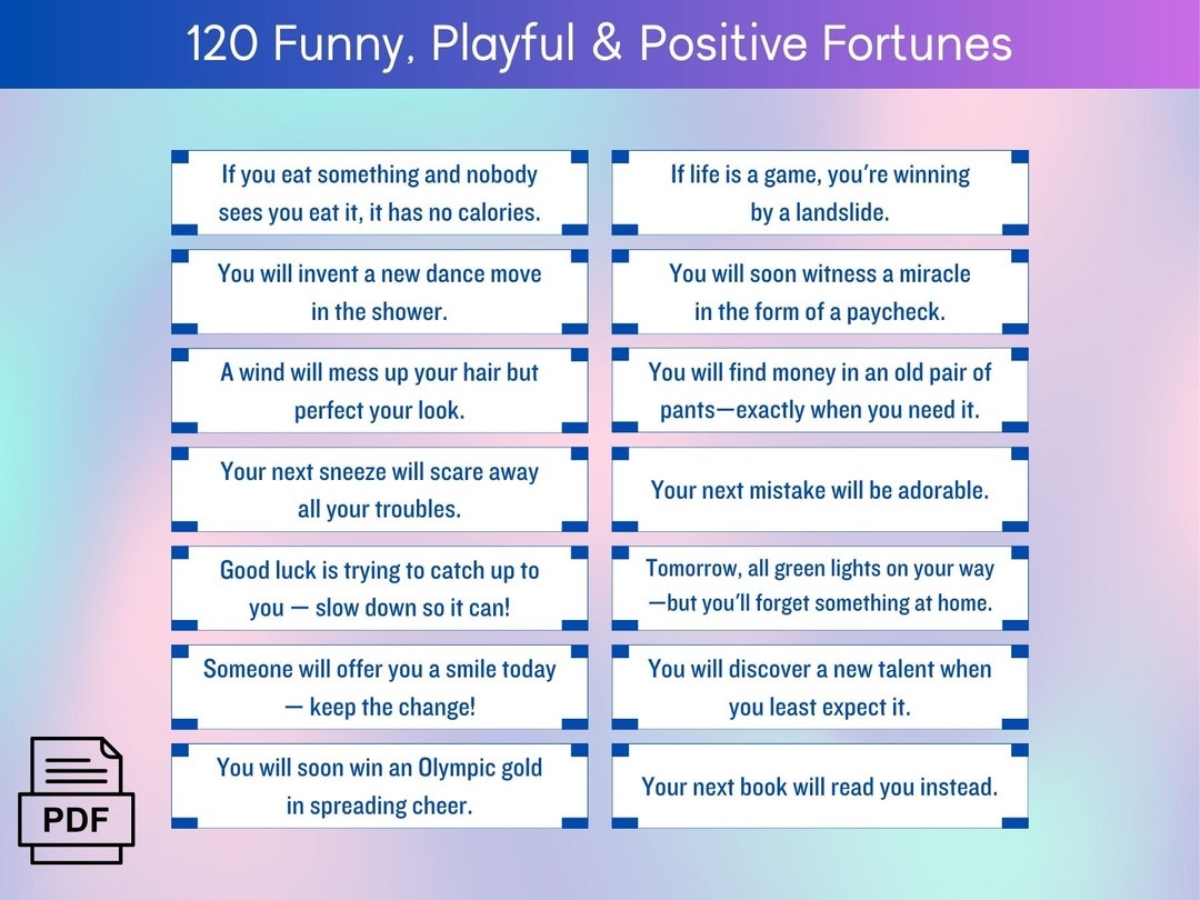 Buy 120 Funny Fortune Cookies Messages Digital Download Funny Fortune Cookies Messages Printable Fortune Messages Cute Funny And Uplifting Online In India Etsy